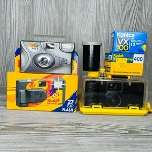 Vintage disposable cameras and film Kodak ,konica , under water film camera 35mm